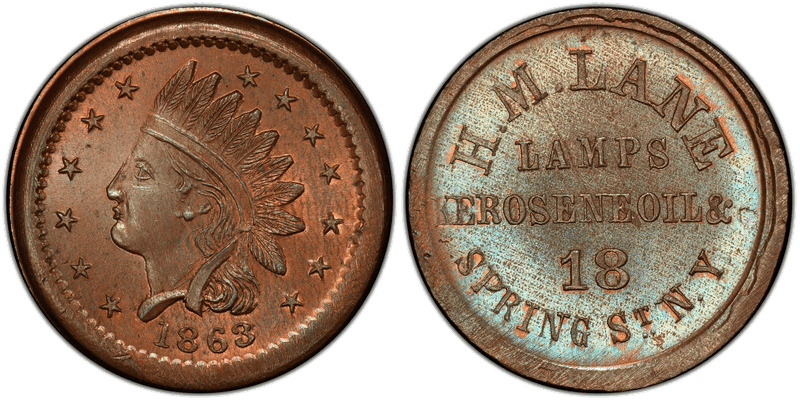 (1863) Copper Civil War Store Card F-630AP-4a, H.M. Lane NY