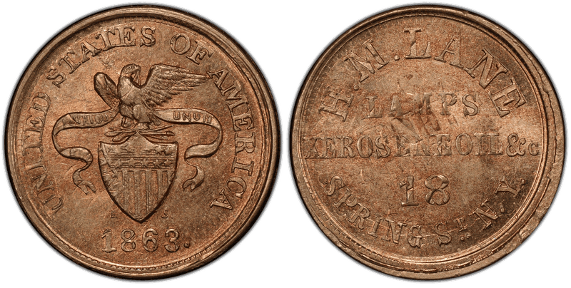 (1863) Copper-Nickel Civil War Store Card F-630AP-6do, H.M. Lane NY