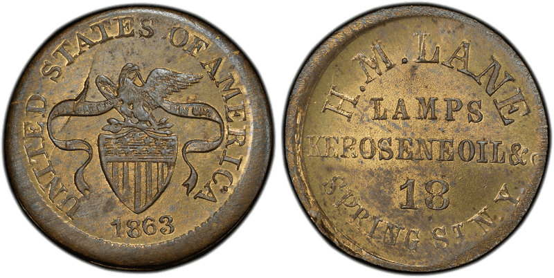 (1863) Brass Civil War Store Card F-630AP-7b, H.M. Lane NY