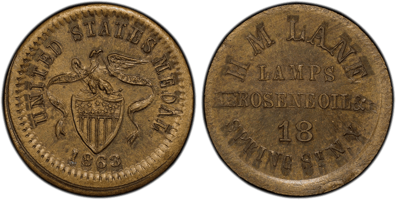 (1863) Brass Civil War Store Card F-630AP-8b, H.M. Lane NY