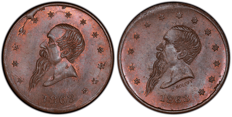 (1863) Copper Civil War Store Card F-630AQ-8a, Gustavus Lindenmueller NY