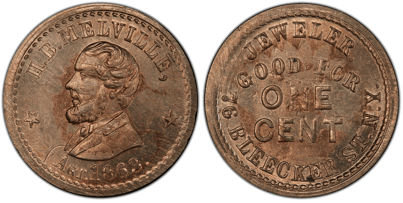 (1863) Copper-Nickel Civil War Store Card F-630AW-1do, H.B. Melville NY