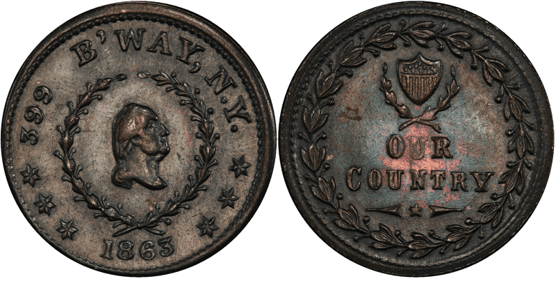 (1863) Silver Civil War Store Card F-630BB-11F, GW-628 Monk's Metal Signs NY