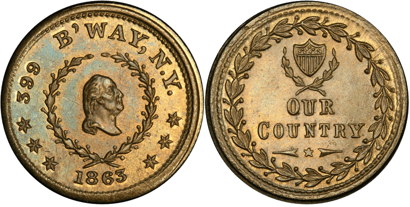 (1863) Brass Civil War Store Card F-630BB-11b, 399 B'Way NY