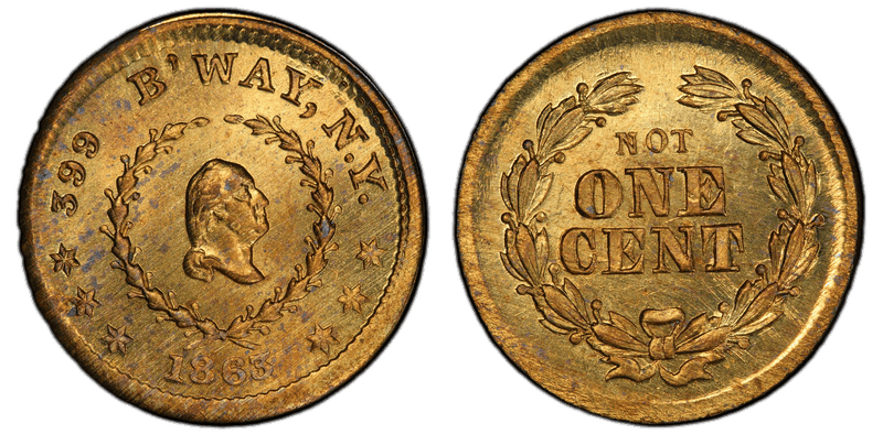(1863) Bronze Civil War Store Card F-630BB-12b, 399 B'Way NY