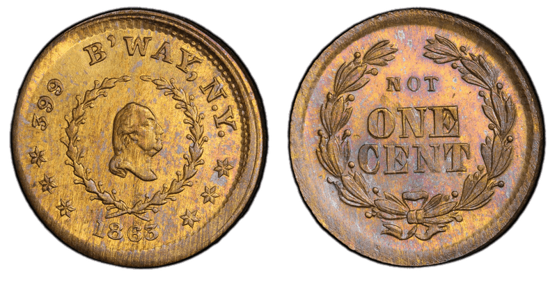 (1863) Brass Civil War Store Card F-630BB-13b, 399 B'Way, N.Y. NY