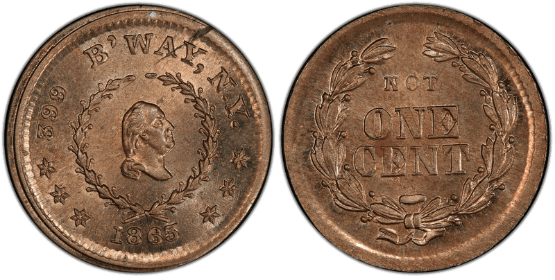 (1863) Copper-Nickel Civil War Store Card F-630BB-13d, 399 B'Way NY
