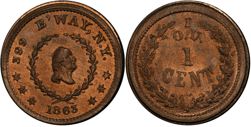 (1863) Civil War Store Card F-630BB-14D, GW-626 CuNi Monk's Metal Signs NY