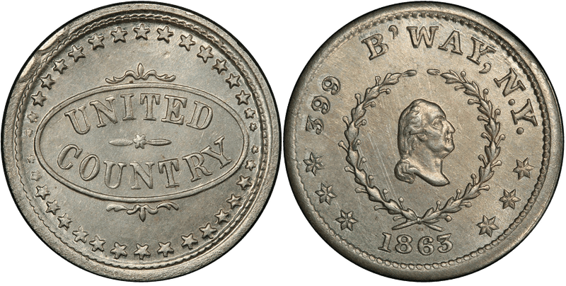 (1863) German-Silver Civil War Store Card F-630BB-15, GW-627 399 B'Way NY