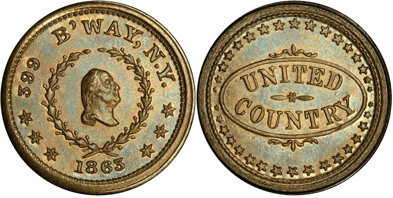 (1863) Brass Civil War Store Card F-630BB-15b, GW-627 399 B'Way NY
