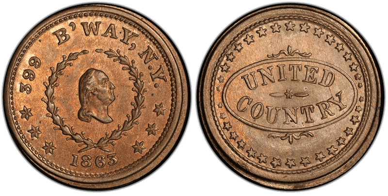 (1863) Copper-Nickel Civil War Store Card F-630BB-15d, 399 B'Way NY