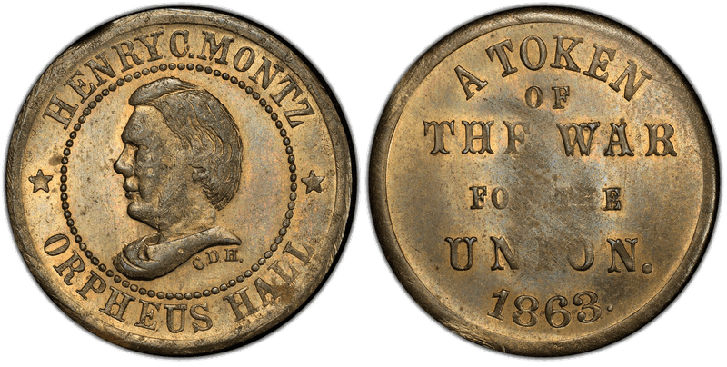 (1863) Brass Civil War Store Card F-630BC-1b, Henry C. Montz NY