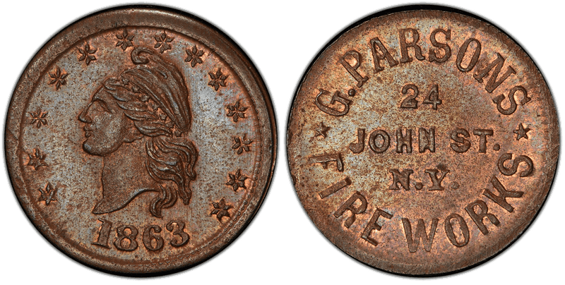 (1863) Copper Civil War Store Card F-630BE-1a, G. Parsons NY