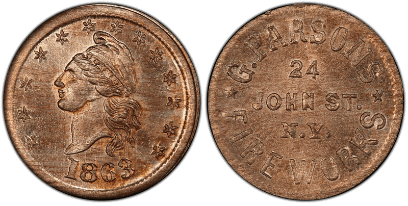 (1863) Copper-Nickel Civil War Store Card F-630BE-1d, G. Parsons NY