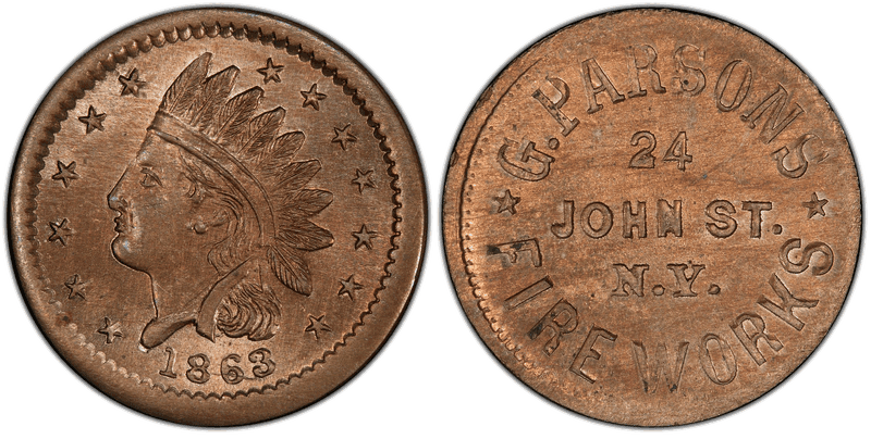 (1863) Copper-Nickel Civil War Store Card F-630BE-3d, G. Parsons NY