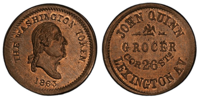 (1863) Civil War Store Card F-630BG-2D, GW-595 CuNi John Quinn NY