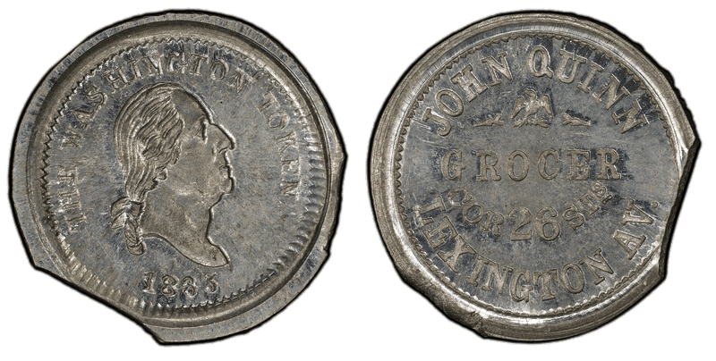 (1863) White Metal Civil War Store Card F-630BG-2e, John Quinn NY