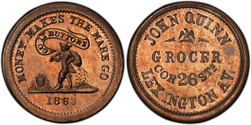 (1863) Copper-Nickel Civil War Store Card F-630BG-5d, John Quinn NY