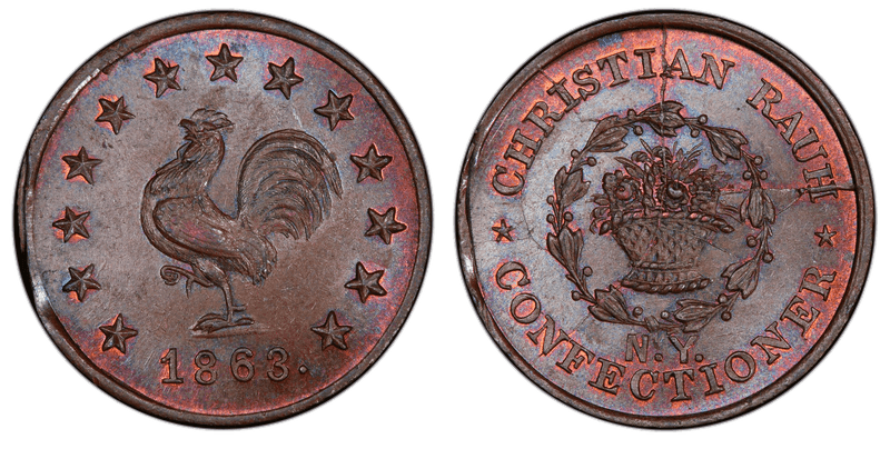 (1863) Copper Civil War Store Card F-630BH-2a, Christian Rauh NY