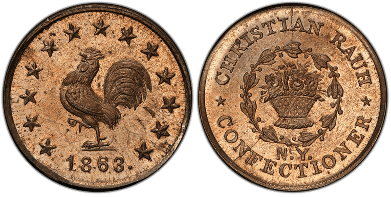 (1863) Copper-Nickel Civil War Store Card F-630BH-2do, Christian Rauh NY