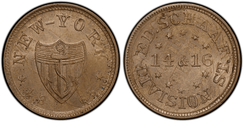 (1863) Copper-Nickel Civil War Store Card F-630BK-1do, Ed. Schaff NY