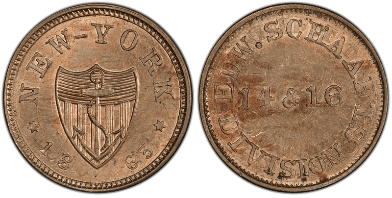 (1863) Copper-Nickel Civil War Store Card F-630BK-2do, Edw. Schaaf NY