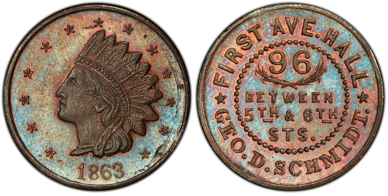 (1863) Copper Civil War Store Card F-630BN-1a, Geo. D. Schmidt NY