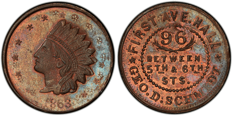 (1863) Copper Civil War Store Card F-630BN-1ao, Geo. D. Schmidt NY