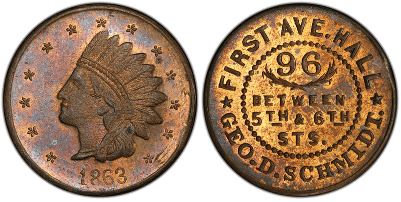 (1863) Brass Civil War Store Card F-630BN-1b, Geo. D. Schmidt NY