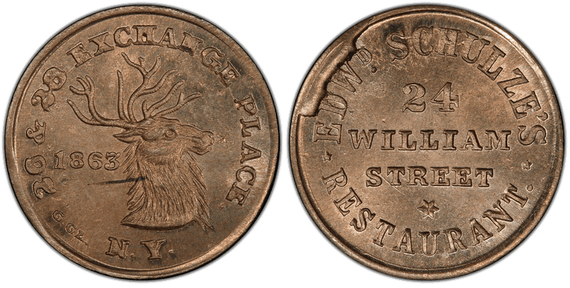 (1863) Copper-Nickel Civil War Store Card F-630BO-2d, Edwd. Schulze's NY