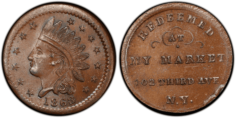 (1863) Copper Civil War Store Card F-630BQ-4a, My Market NY