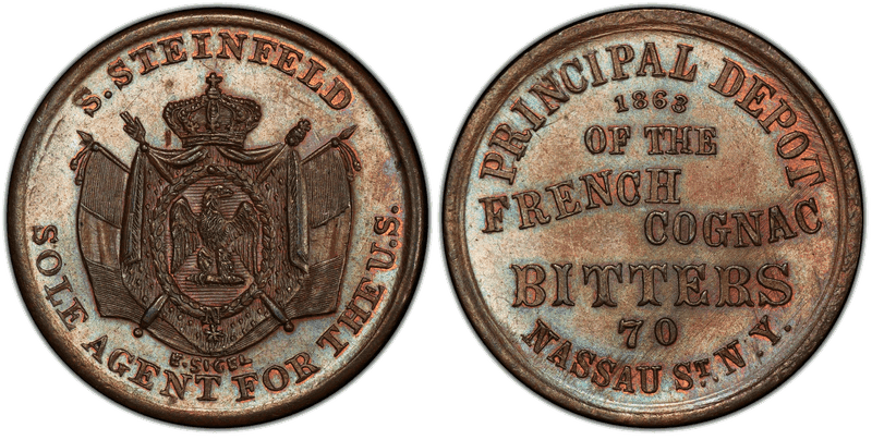 (1863) Copper Civil War Store Card F-630BU-1a, S. Steinfeld NY