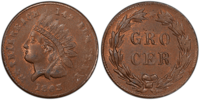 (1863) Copper Civil War Store Card F-630BX-2a, Wm. Thierbach NY