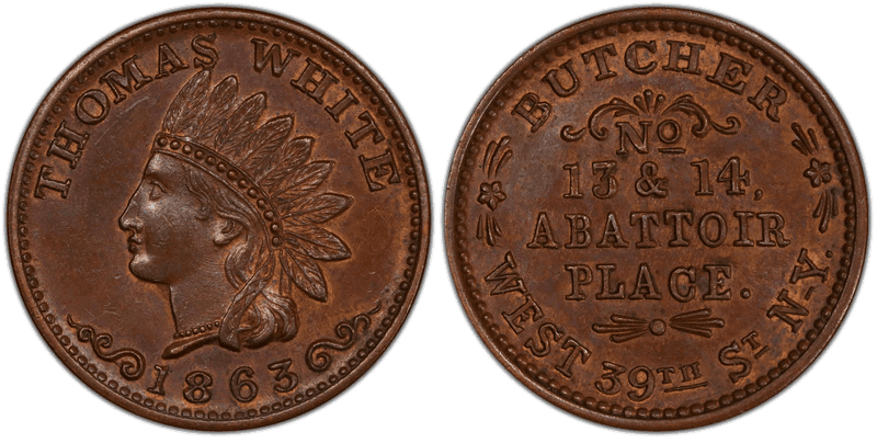 (1863) Copper Civil War Store Card F-630CH-1a, Thomas White NY