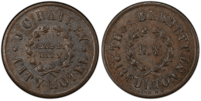 (1863) Copper Civil War Store Card F-630E-1a, V. Benner & Ch. Bendinger NY