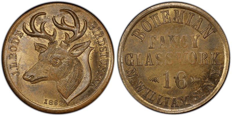 (1863) Brass Civil War Store Card F-630H-1b, J.L. Bode NY