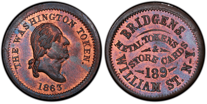 (1863) Copper Civil War Store Card F-630J-2a, Bridgens NY