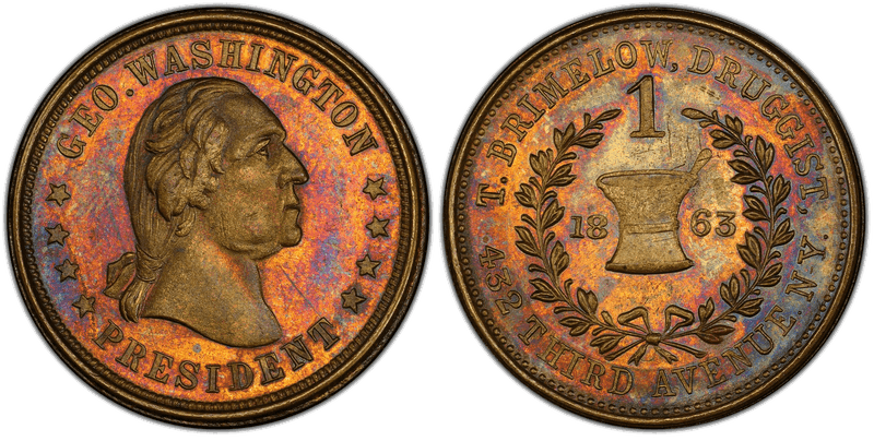 (1863) Brass Civil War Store Card F-630K-1b, T. Brimelow NY