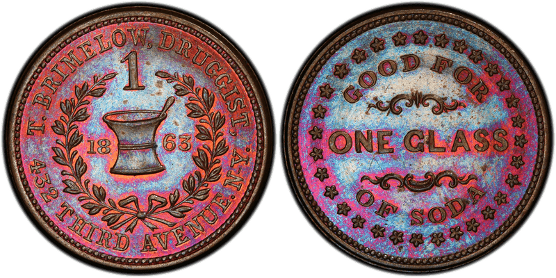 (1863) Copper Civil War Store Card F-630K-3a, T. Brimelow NY