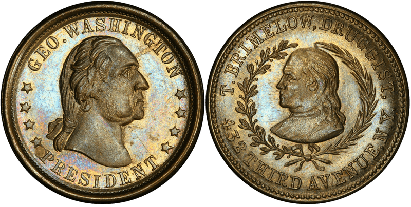 (1863) Brass Civil War Store Card F-630K-5b, GW-668 T. Brimelow NY