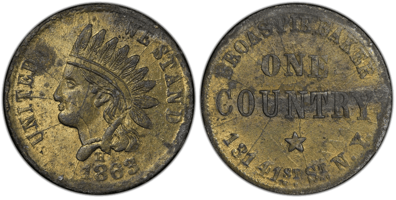 (1863) Copper Civil War Store Card F-630L-14a, Plated Broas Pie Baker NY