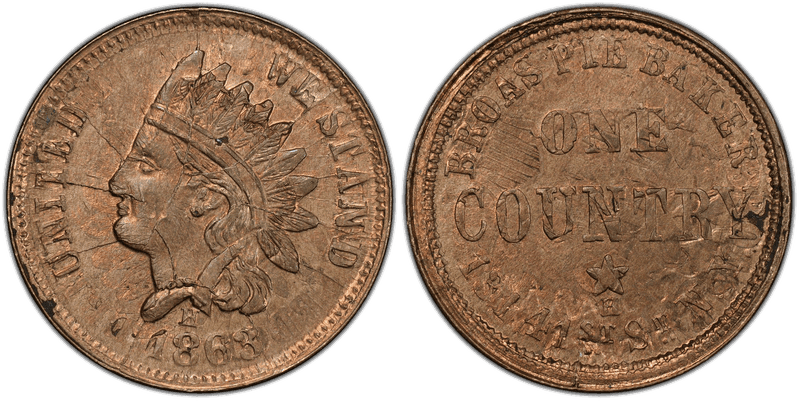 (1863) Copper-Nickel Civil War Store Card F-630L-14do, Broas NY