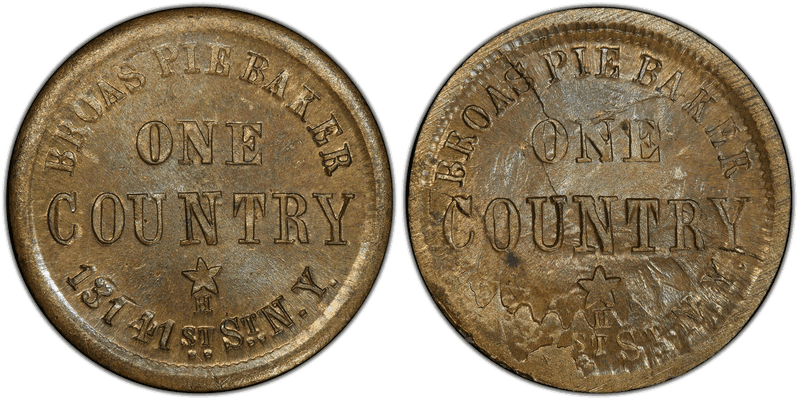 (1863) Copper-Nickel Civil War Store Card F-630L-17d, Broas Pie Baker NY