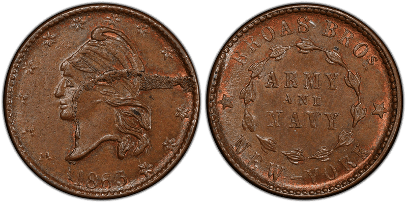 (1863) Copper Civil War Store Card F-630L-1a, Broas Bros. NY