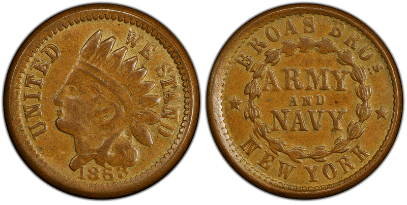 (1863) Copper Civil War Store Card F-630L-5a, Broas Bros. NY
