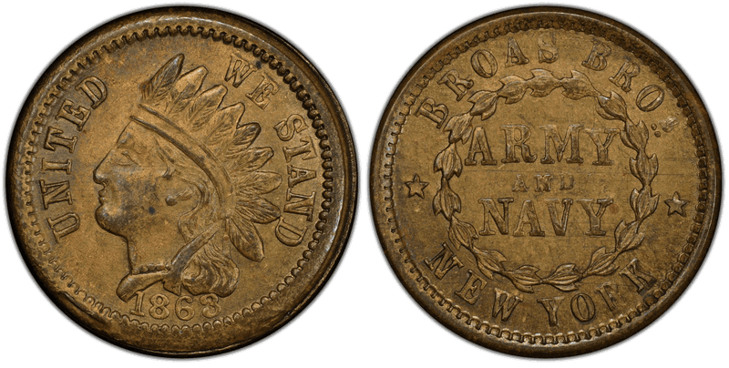 (1863) Brass Civil War Store Card F-630L-5b, Broas Bros. NY