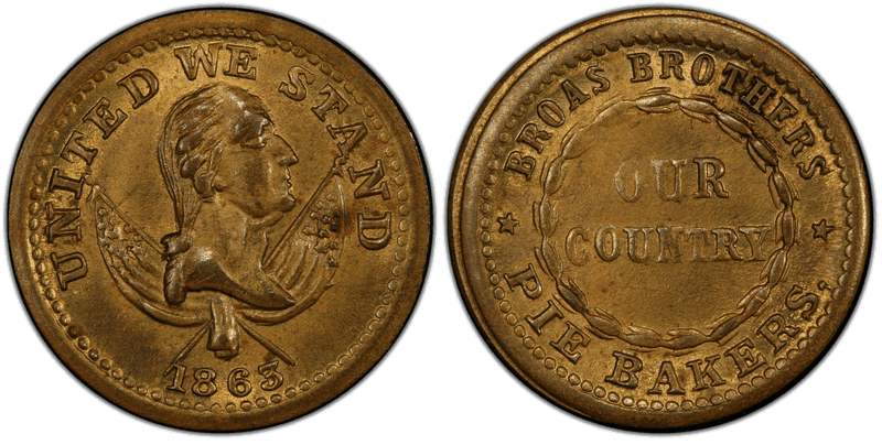 (1863) Brass Civil War Store Card F-630M-13b, Broas Brothers NY