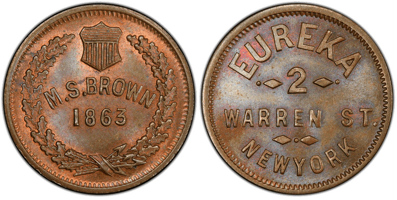 (1863) Civil War Store Card F-630N-3a, M.S. Brown NY