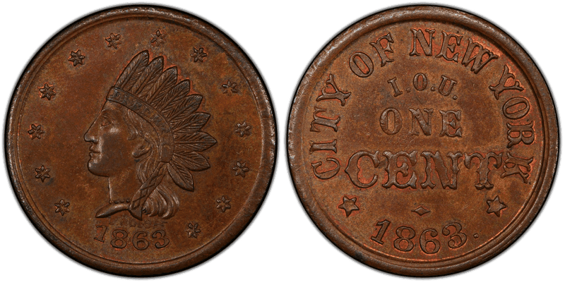 (1863) Copper Civil War Store Card F-630Q-1a, City of New York NY
