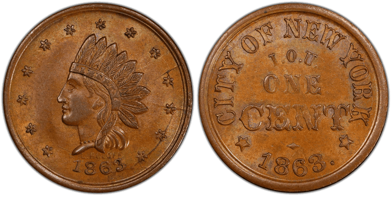 (1863) Copper Civil War Store Card F-630Q-1a, City of New York NY